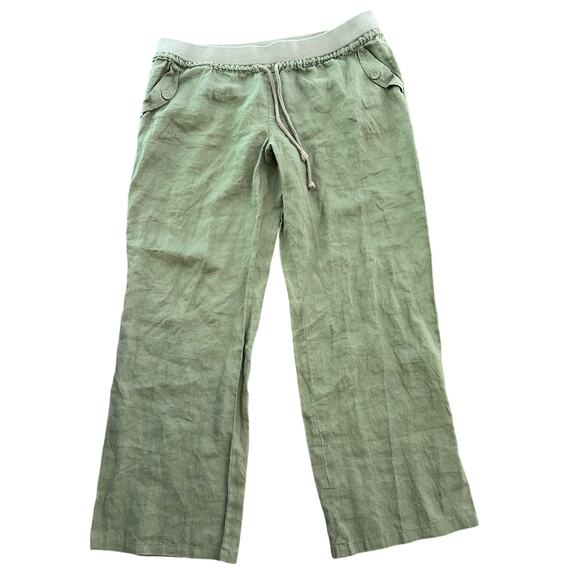 London Jeans NWT - Wide Leg Green Linen Pants pockets - XL